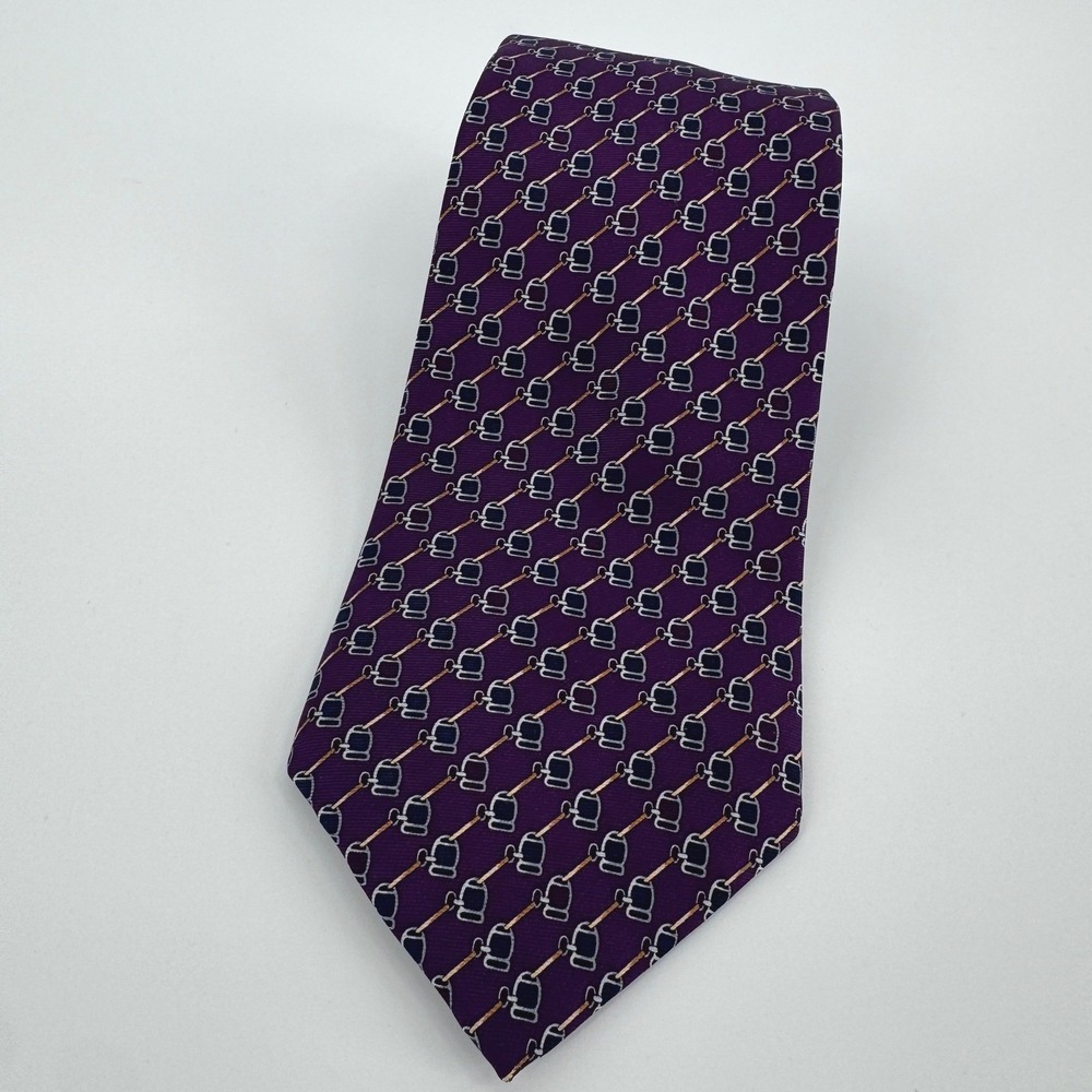 VTG Brooks Brothers Mens Purple Silk Tie Equestrian Snaffle Bit Made USA